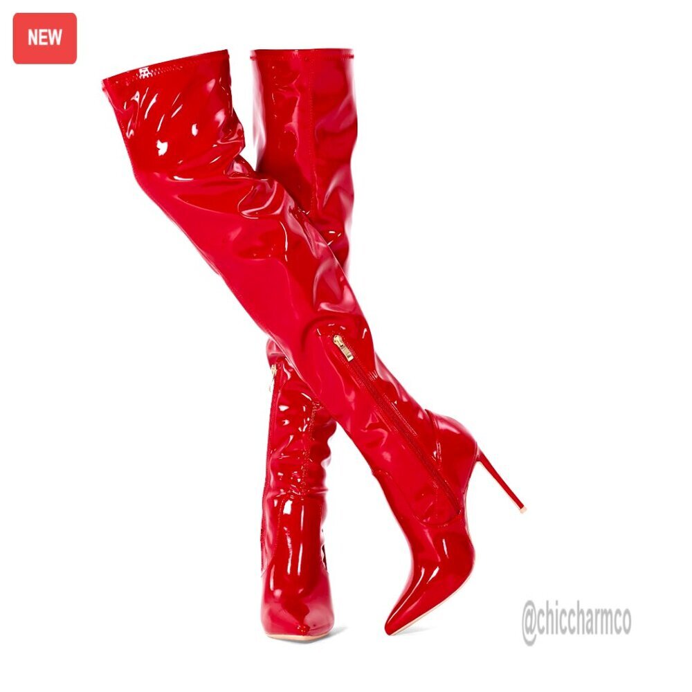 Suede Over the Knee Boots with 4.33 Inch Heel Stiletto Pointed Toe - Picture 1 of 7